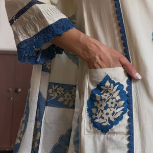 Elegant White &amp; Blue Kurta Set with Dupatta