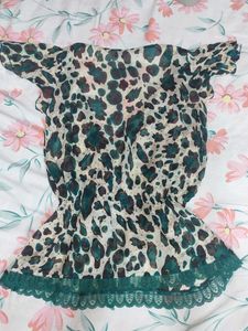 Leopard Print Tunic Top with Lace Trim