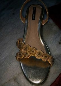 Elegant Embellished Gold Flat Sandals