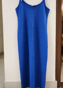 H&amp;M Vibrant Blue Ribbed Spaghetti Strap Dress