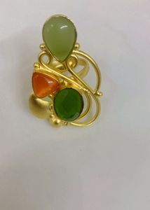 Statement Brass Ring with Multi-Color Stones😊