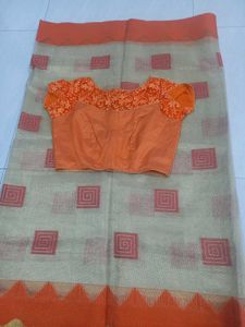 Beautiful Orange &amp; Beige Saree