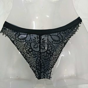 Sheer Black🪔 Lace Trim Bikini Panty