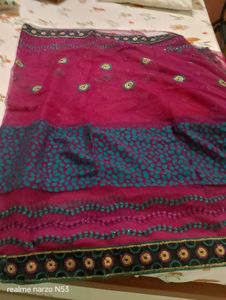 Vibrant Pink & Teal Embellished Saree