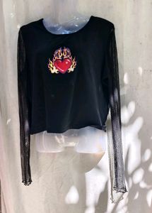 21279. Black Heart Flame Graphic Long Sleeve Top
