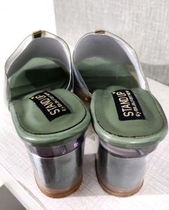 Green 💚 Block Heel Slides, Clear Straps,