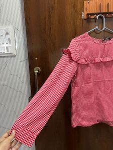 Harpa Red Gingham Ruffle Top
