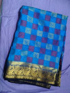 Blue Checked Saree