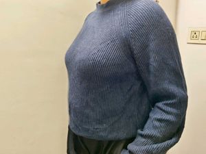 Blue Knit Pullover Sweater