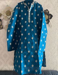 Navratri Teal Kurta with Silver Embellishments