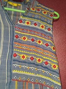 Women's Blue Striped Ethnic Kurta