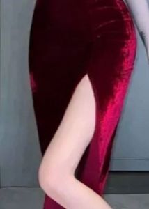 Elegant Velvet Dress with High Slit