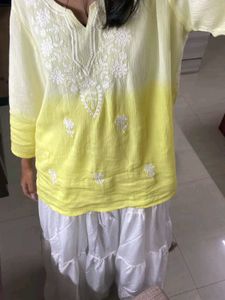 Yellow short chilankari ombre kurti