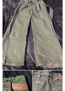 Olive Green Wide Leg Pants with Belt