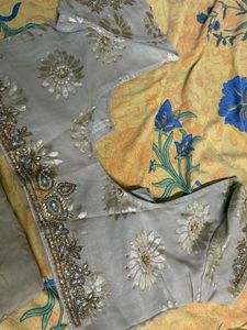 Embroidered Floral Sari And Free Surprise Gift