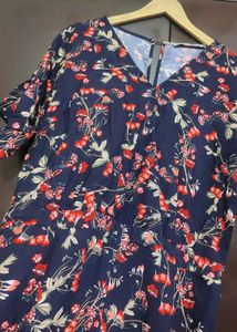 Navy Blue Multi Floral Print Jumpsuit For 38 Bust