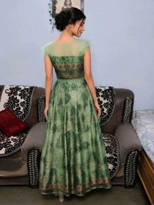 Elegant Green Floral Print Gown