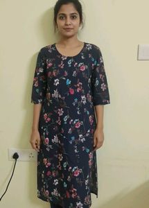 Floral Print Navy Blue Kurta