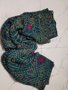 Green Bandhani Saree with Embellishments