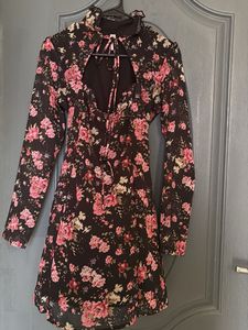 Floral Print Cutout Neck Dress