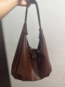 Stylish Brown Faux Leather Hobo Bag
