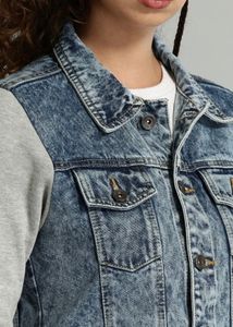 Denim Jacket with Knit Sleeves