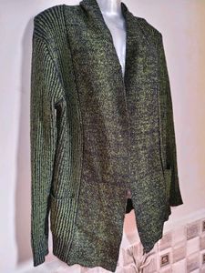 Chic Green &amp; Black Textured Cardigan