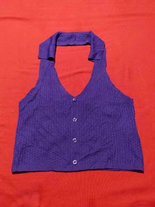 Purple Knitted Halter Neck Crop Top