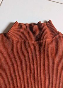 Rust Ribbed Knit Mock Neck Top