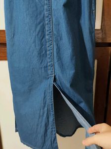 Denim Midi Dress with Embroidery