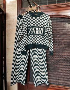 Trendy Checkerboard & Wave Print Co-ord Set