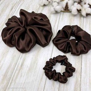 Set of 3  L,M,S Brown Satin Scrunchie