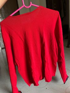 Red Front-Zip Casual Shrug / Cardigan