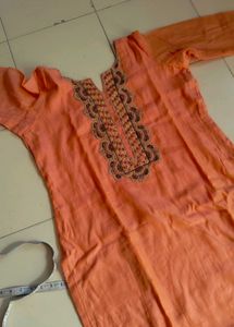 Peach Kurti with Embroidered Neckline