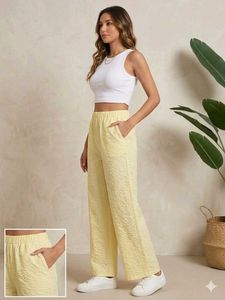 Light Yellow Textured Wide Leg Pants