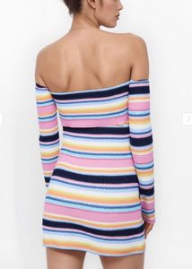 Off-Shoulder Striped Knit Dress