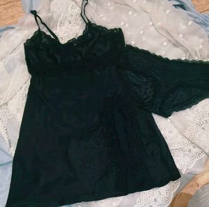 Lace Trimmed Satin Slip Dress