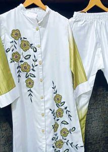 White &amp; Yellow Embroidered Kurta Set