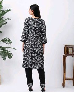 Elegant Black &amp; White Floral Kurta Set