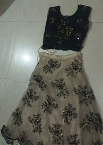 Beaded work off white lehanga