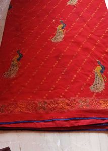 Red Saree with Peacock Motif