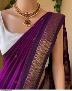 Elegant Purple Silk Saree with Golden Border