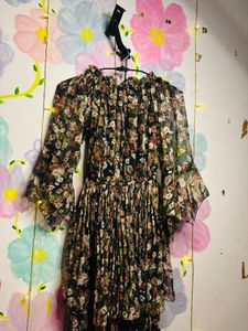 Floral Print Ruffle Sleeve Dress