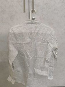 Men's White Printed Button-Up Shirt