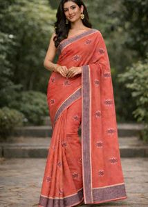 Elegant Coral Embroidered Saree