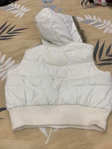 White Puffer Vest with Fur Hood