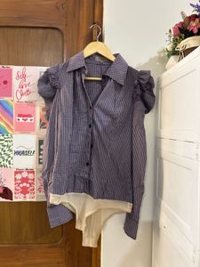 Plaid Button-Up Top with Ruffled Sleeves