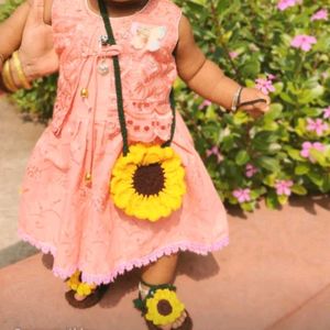 Crocheted Sunflower shoes, bag and hairband for li