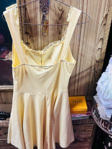Cute Yellow Lace Trim Dress