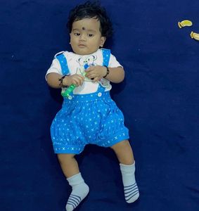 Cute Blue Baby Romper with Teddy Bears